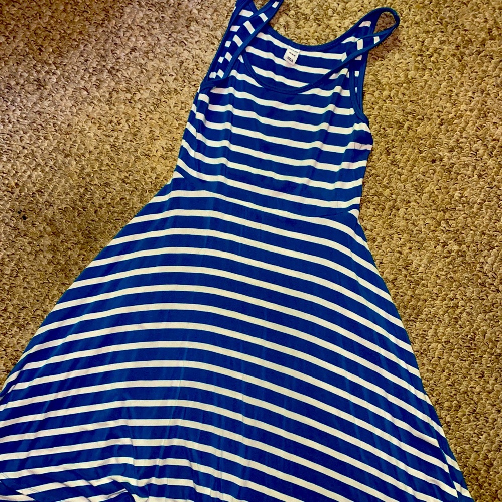 Blue/white striped skater summer dress